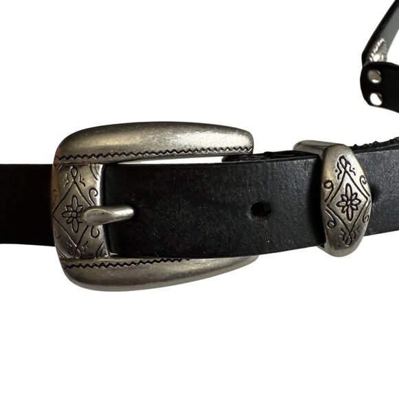 Vintage 90s Concho Jointed Leather Belt Women's XL Black Silver-Tone Western - Picture 2 of 6